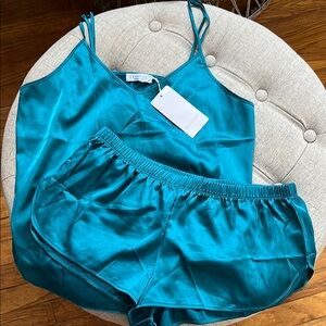 Turquoise Green Satin Pajama Set